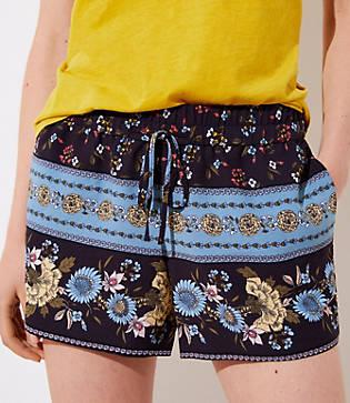 Loft Border Floral Fluid Drawstring Shorts