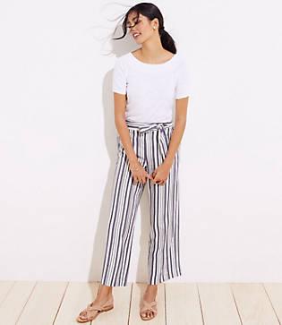 Loft Shimmer Stripe Tie Waist Wide Leg Pants