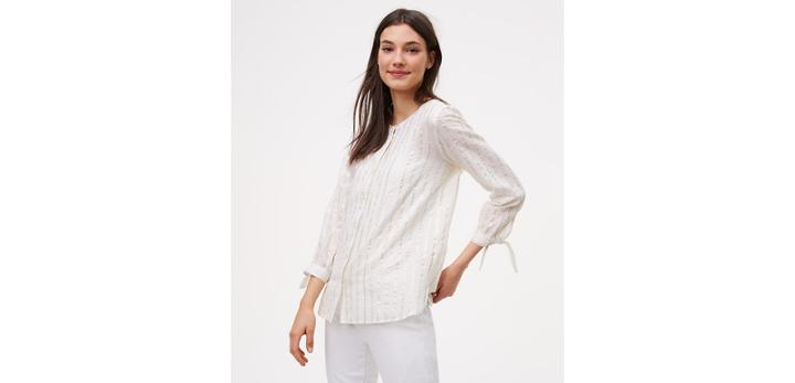 Loft Shimmer Stripe Tie Cuff Softened Shirt