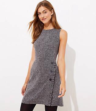 Loft Tweed Ruffle Button Flare Dress