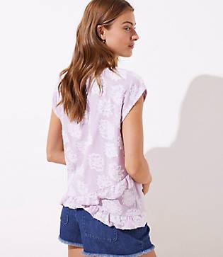 Loft Flower Jacquard Ruffle Crossover Back Tee