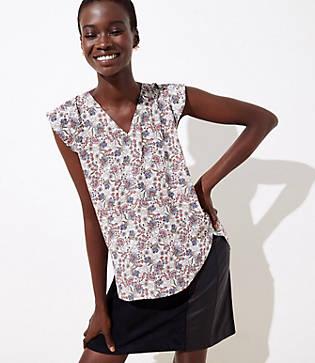 Loft Floral V-neck Flutter Shell