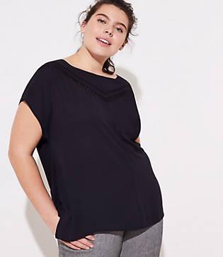 Loft Plus Lace Trim Mixed Media Top