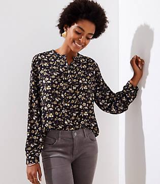 Loft Floral Lantern Sleeve Henley Blouse