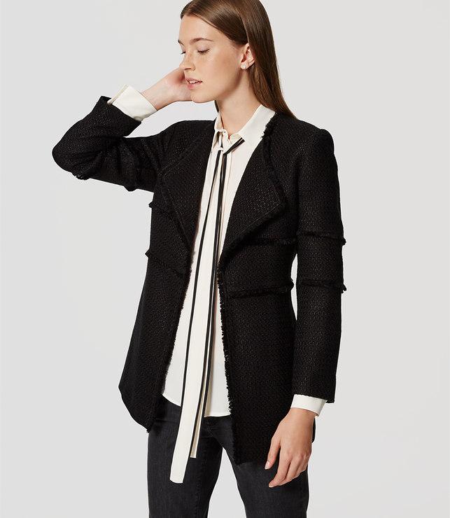 Loft Draped Fringe Tweed Coat