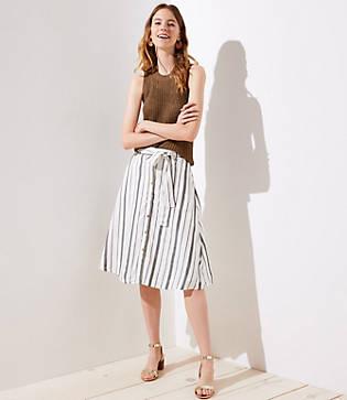 Loft Striped Button Down A-line Skirt