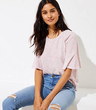 Loft Striped Flare Cuff Tee