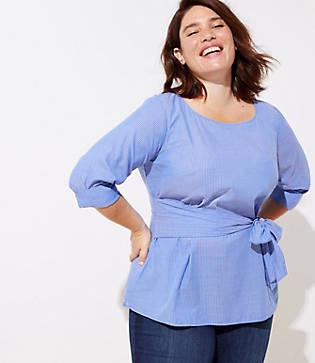 Loft Plus Striped Tie Front Tunic Top