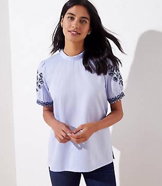 Loft Embroidered Puff Sleeve Top
