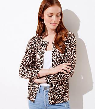 Loft Leopard Print 3/4 Sleeve Cardigan
