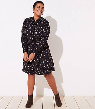 Loft Plus Floral Tie Neck Flare Dress