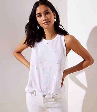 Loft Embroidered Dot Seamed Shirttail Tank