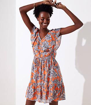 Loft Abstract Floral Flounce Dress