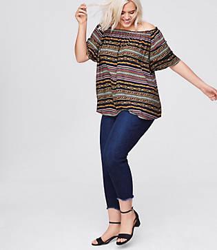 Loft Plus Floral Striped Off The Shoulder Top
