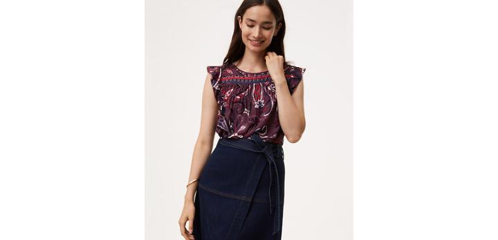 Loft Paisley Smocked Flutter Top