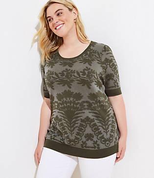 Loft Plus Floral Jacquard Puff Sleeve Sweater