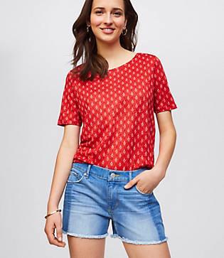 Loft Two Tone Cut Off Denim Shorts In Bright Medium Stonewash