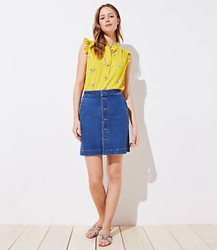 Loft Button Denim Skirt In Mid Indigo Wash