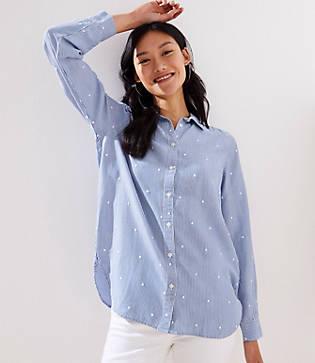 Loft Embroidered Dot Striped Button Down Shirt