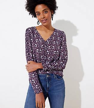 Loft Blossom Ruffle Cuff V-neck Blouse