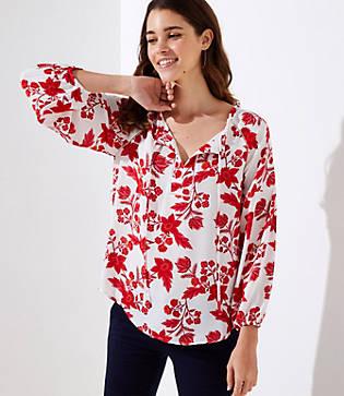 Loft Island Party Tie Neck Blouse