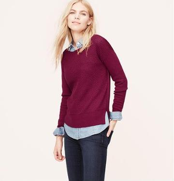 LOFT Textural Front Sweater, Beet Red