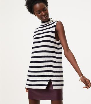 Loft Striped Button Shoulder Sweater Tank