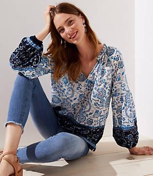 Loft Border Floral Peasant Blouse