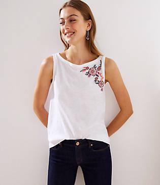 Loft Rose Embroidered Vintage Soft Swing Tank