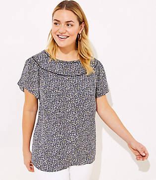 Loft Plus Daisy Lacy Yoke Mixed Media Top