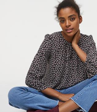 Loft Paisley Shirred Keyhole Blouse