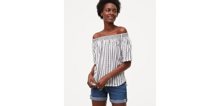 Loft Stitch Stripe Off The Shoulder Vintage Soft Tee