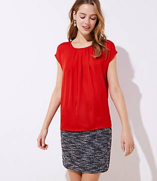 Loft Pleated Mixed Media Top
