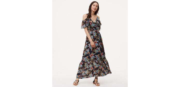 Loft Summer Floral Cold Shoulder Maxi Dress