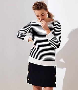 Loft Striped Stitchy Boatneck Sweater
