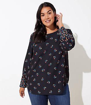Loft Plus Garden Pleated Cuff Blouse