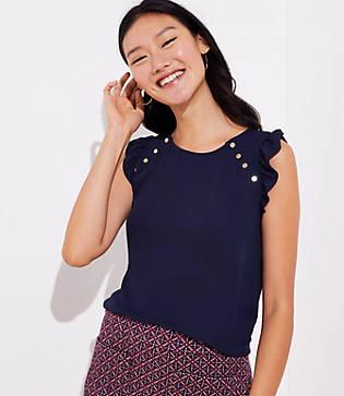 Loft Shoulder Button Ruffle Shell
