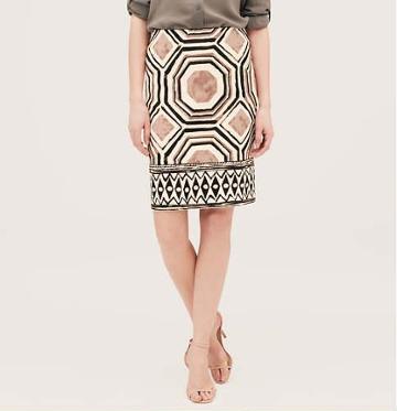 LOFT Geo Pencil Skirt, Aztec Taupe