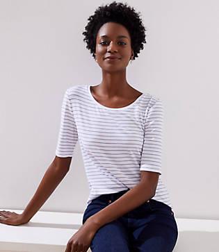 Loft Stripe Ribbed Scoop Neck Tee