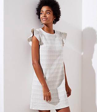 Loft Tweed Knit Flutter Dress