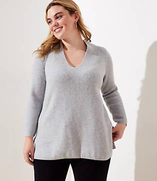 Loft Plus Ribbed V-neck Tunic Sweater