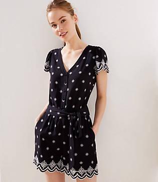 Loft Mosaic Scalloped Tie Waist Romper