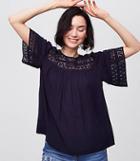 Loft Eyelet Trim Mixed Media Top