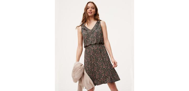 Loft Floral Paisley Ruffle Dress