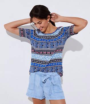 Loft Mosaic Stripe Ballet Neck Tee