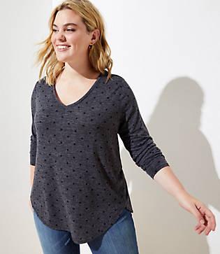 Loft Plus Dotted V-neck Shirttail Tunic Tee