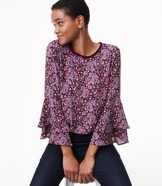 Loft Dahlia Velvet Trim Bell Sleeve Top
