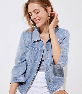 Loft Striped Denim Pocket Jacket