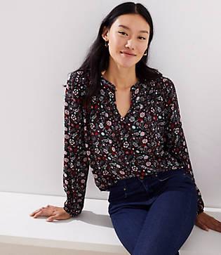 Loft Floral Keyhole Mixed Media Top