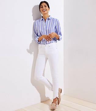 Loft Modern Wrap Cuff Slim Pocket Skinny Jeans In White